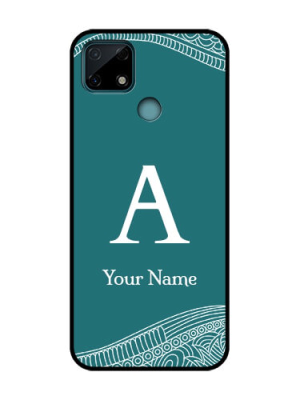 Custom Realme C25 Custom Metal Phone Case - Line Art Pattern With Custom Name Design