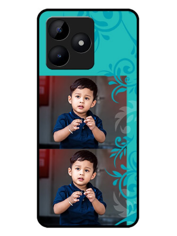 Custom Realme C51 Custom Metal Phone Case - With Photo And Green Floral Design