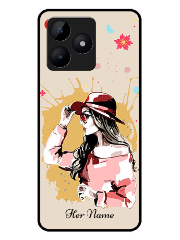 Custom Realme C53 Custom Metal Phone CaseWomen With Pink Hat Design