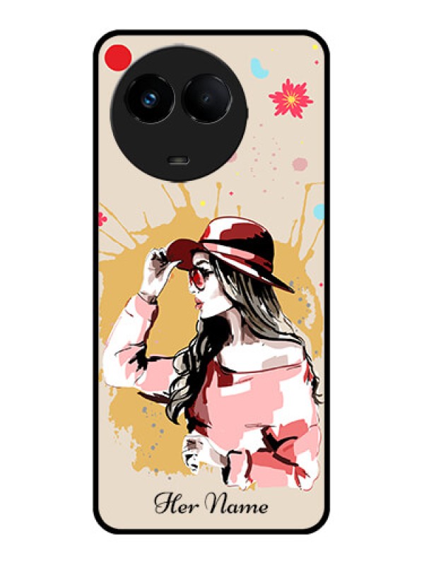 Custom Realme C67 5G Custom Metal Phone Case - Women With Pink Hat Design