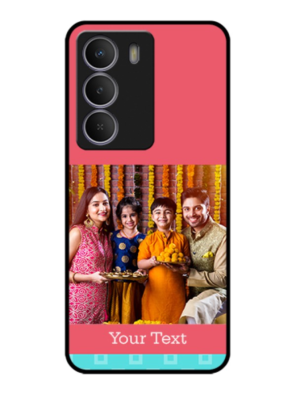 Custom Realme Narzo 80 Lite Custom Metal Phone Case - Peach & Blue Color Design