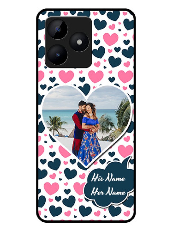Custom narzo N53 Custom Metal Phone Case - Pink and Blue Heart Design