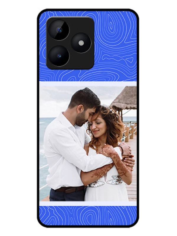 Custom narzo N53 Custom Metal Phone Case - Curved Line Art With Blue And White Design