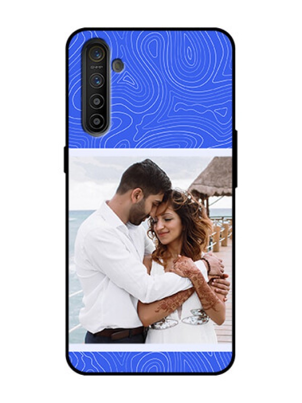 Custom Realme XT Custom Metal Phone Case - Curved Line Art With Blue And White Design
