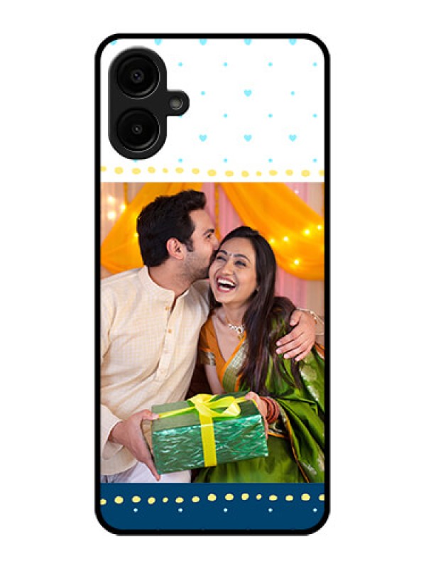 Custom Galaxy A06 Custom Metal Phone CaseWhite And Blue Abstract Design