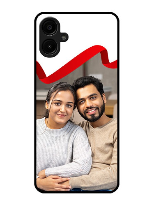 Custom Galaxy A06 Custom Metal Phone CaseRed Ribbon Frame Design