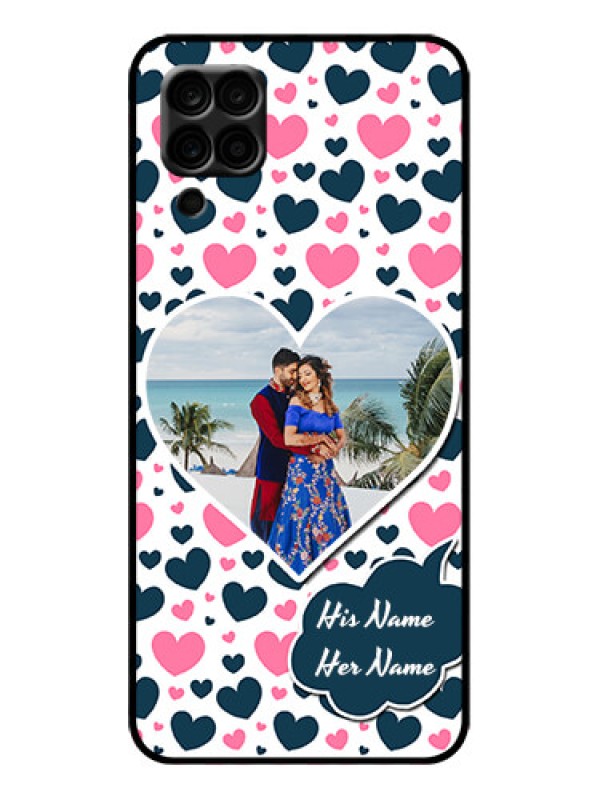 Custom Galaxy A12 Custom Metal Phone Case - Pink and Blue Heart Design