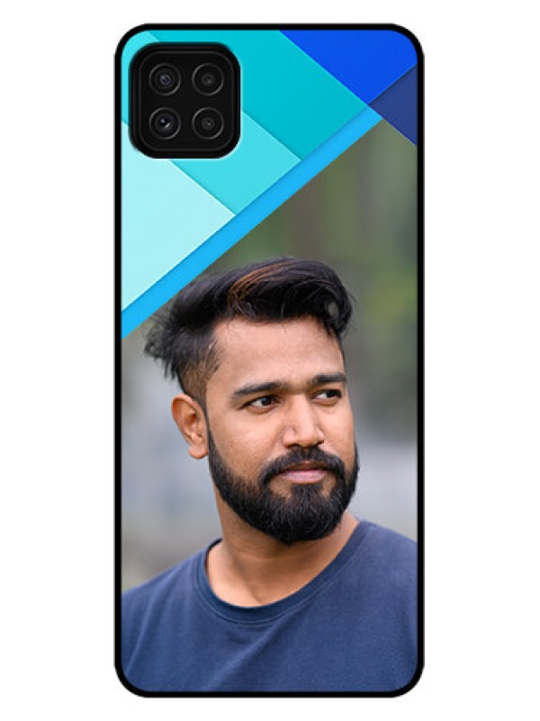 Custom Galaxy A22 5G Custom Metal Phone Case - Blue Pattern Design
