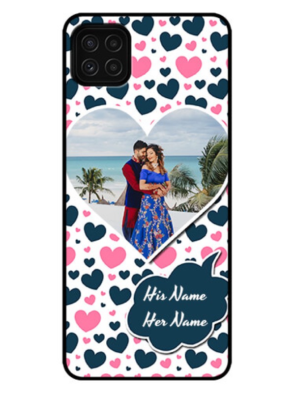 Custom Galaxy A22 5G Custom Metal Phone Case - Pink and Blue Heart Design