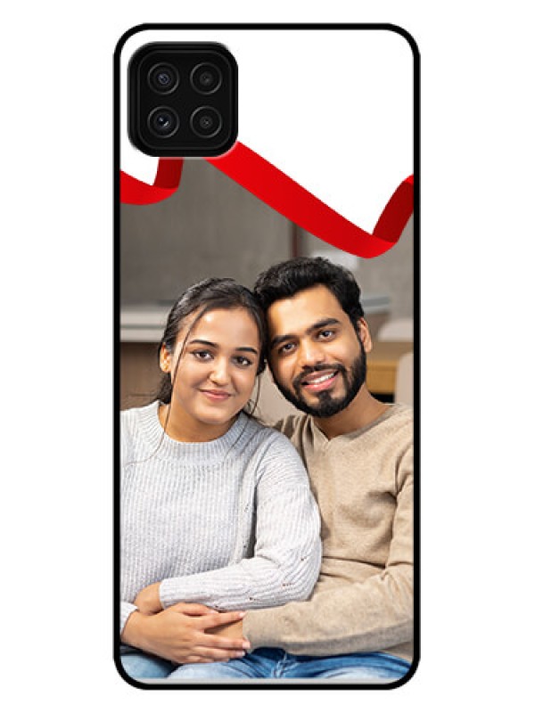 Custom Galaxy A22 5G Custom Metal Phone Case - Red Ribbon Frame Design
