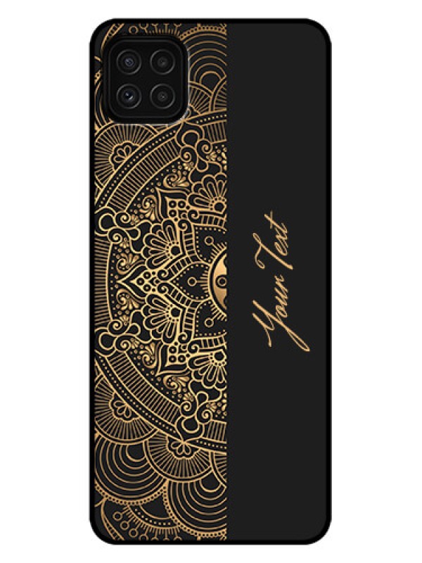 Custom Galaxy A22 5G Custom Metal Phone Case - Mandala Art With Custom Text Design