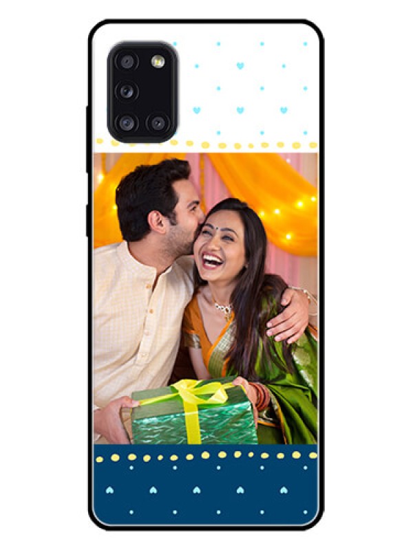Custom Galaxy A31 Custom Metal Phone CaseWhite And Blue Abstract Design