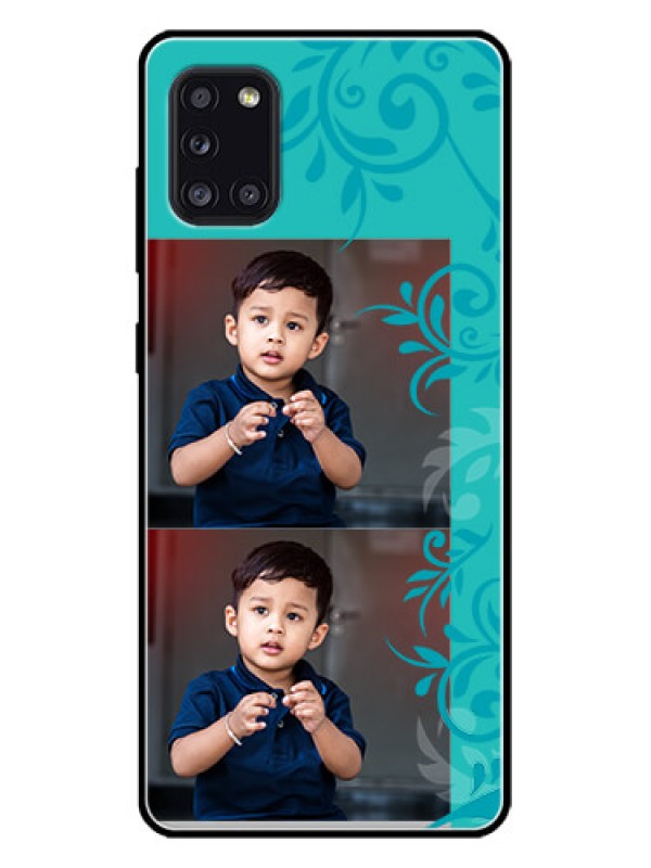 Custom Galaxy A31 Custom Metal Phone CaseWith Photo And Green Floral Design
