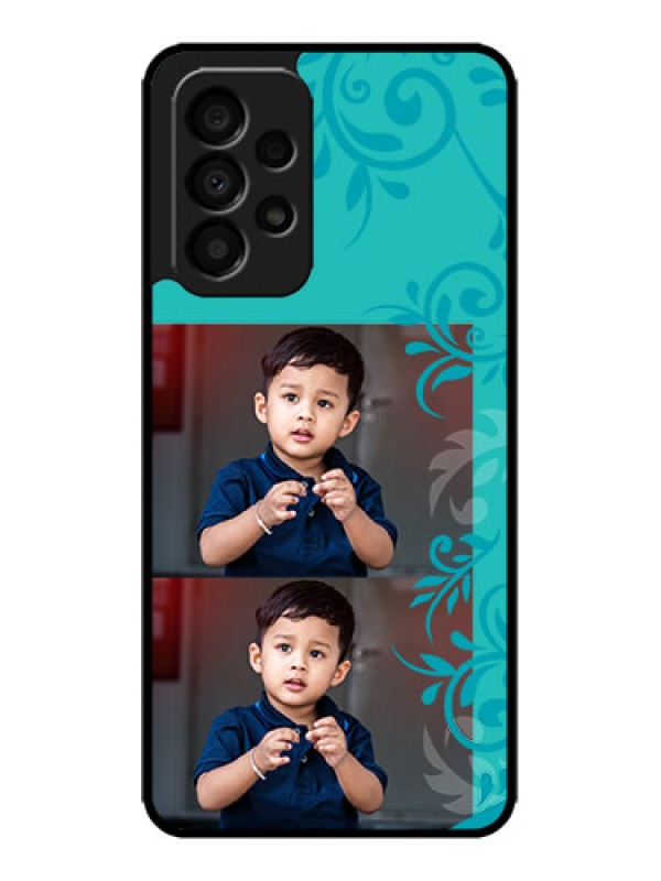 Custom Galaxy A33 5G Custom Metal Phone CaseWith Photo And Green Floral Design