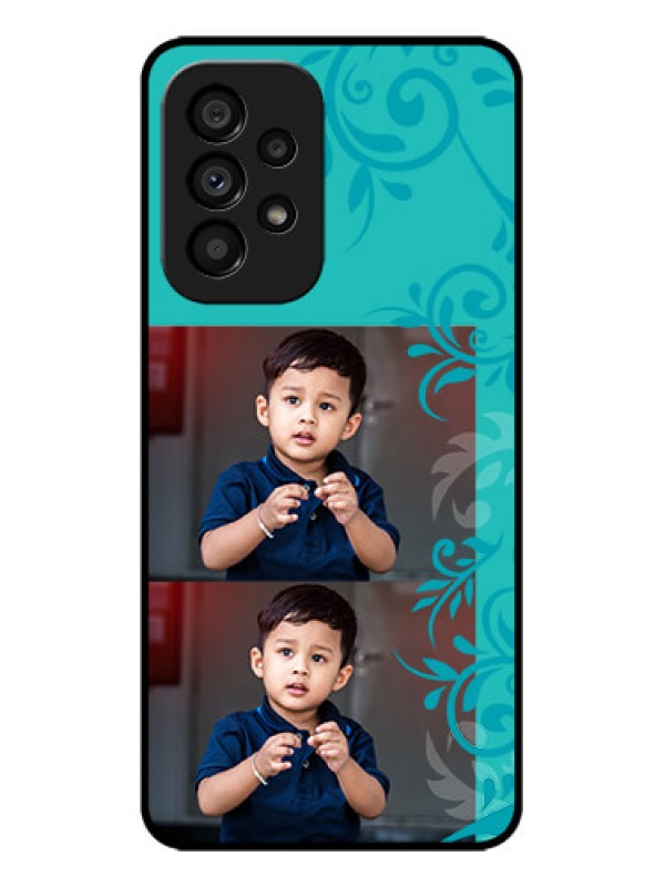 Custom Galaxy A53 5G Custom Metal Phone CaseWith Photo And Green Floral Design