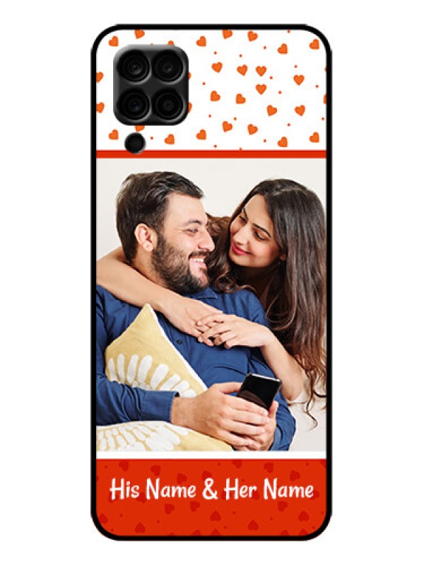 Custom Galaxy F12 Custom Metal Phone Case - Orange Love Symbol Design
