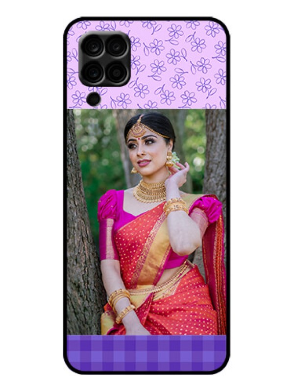 Custom Galaxy F12 Custom Metal Phone Case - Purple Floral Design