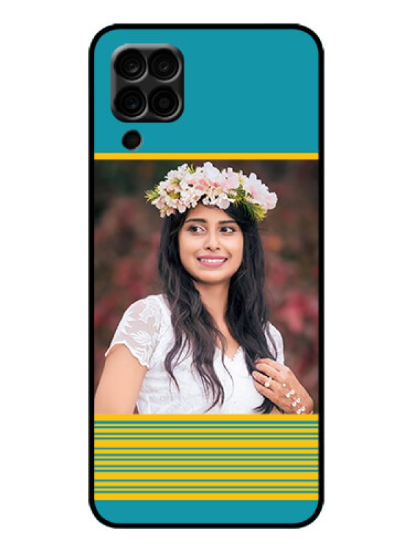 Custom Galaxy F12 Custom Metal Phone Case - Yellow and Blue Design