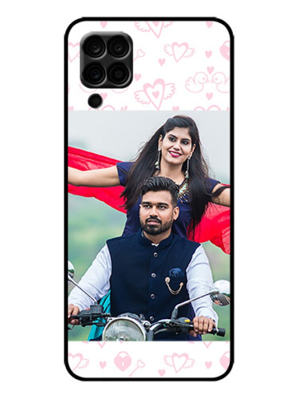 Custom Galaxy F12 Custom Metal Phone Case - Pink Flying Heart Design
