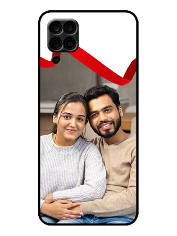 Custom Galaxy F12 Custom Metal Phone Case - Red Ribbon Frame Design