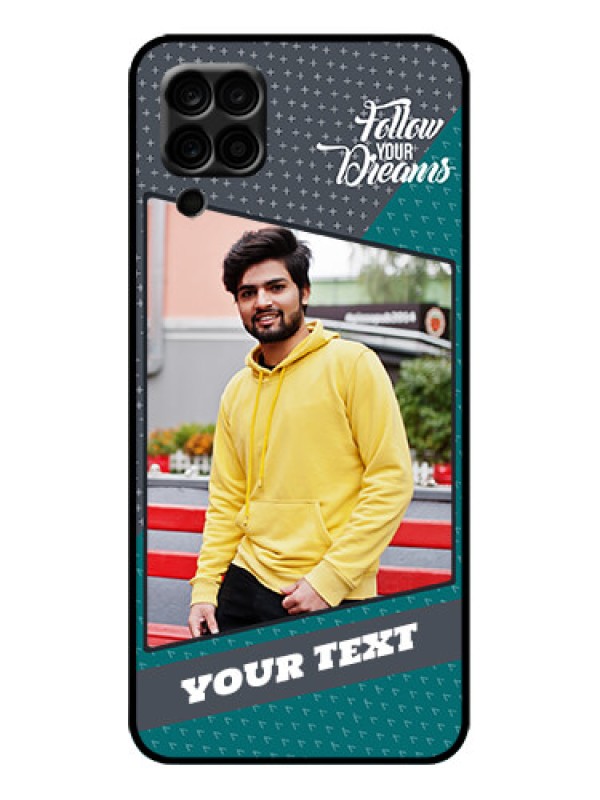 Custom Galaxy F12 Custom Metal Phone Case - Background Pattern Design With Quote