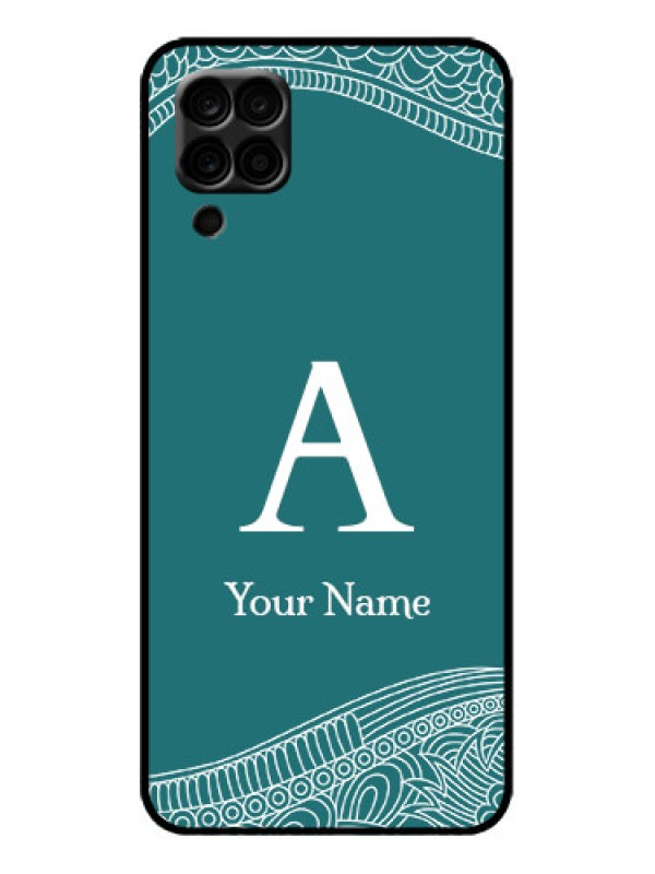 Custom Galaxy F12 Custom Metal Phone Case - Line Art Pattern With Custom Name Design