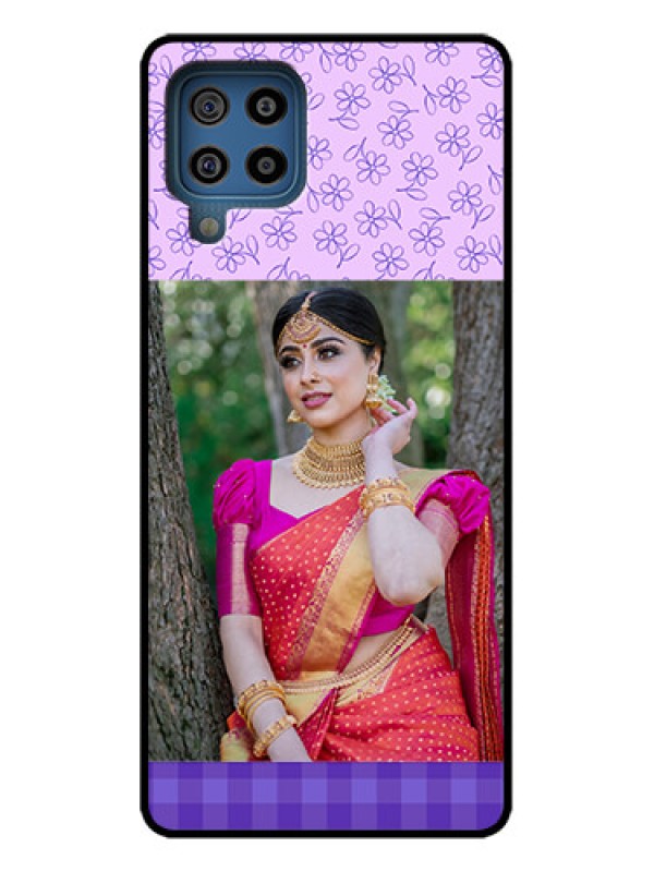 Custom Galaxy F22 Custom Metal Phone Case - Purple Floral Design