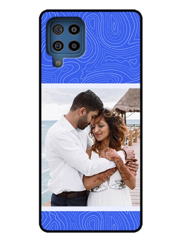 Custom Galaxy F22 Custom Metal Phone Case - Curved Line Art With Blue And White Design