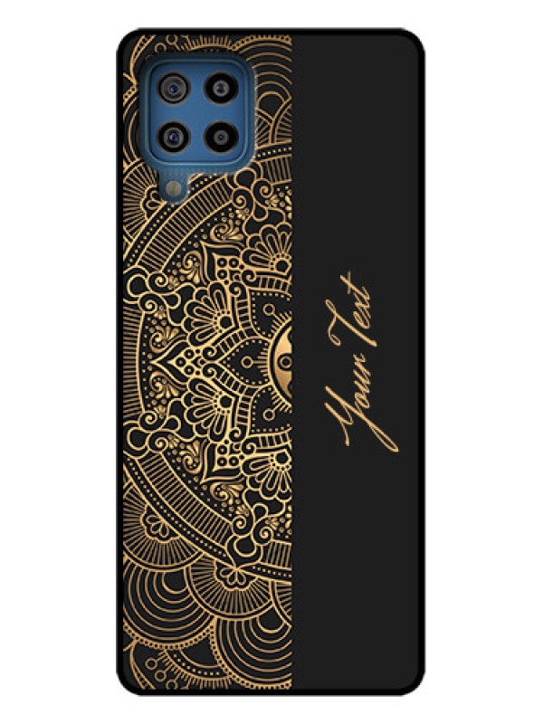 Custom Galaxy F22 Custom Metal Phone Case - Mandala Art With Custom Text Design