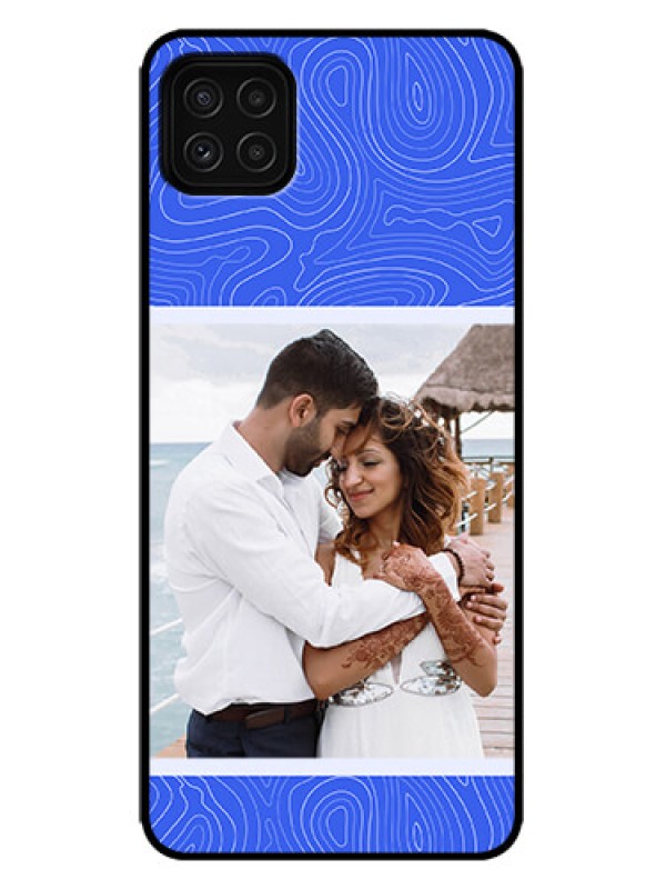 Custom Galaxy F42 5G Custom Metal Phone Case - Curved Line Art With Blue And White Design
