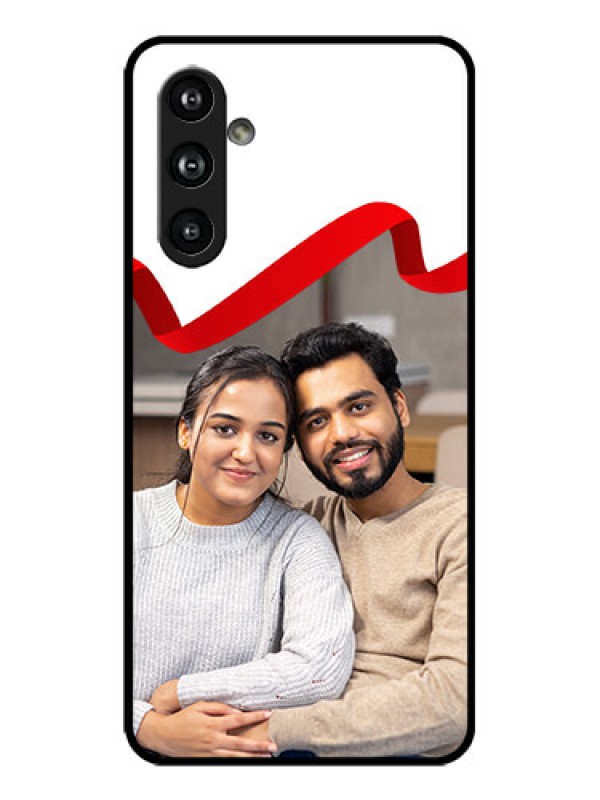 Custom Galaxy F54 5G Custom Metal Phone Case - Red Ribbon Frame Design
