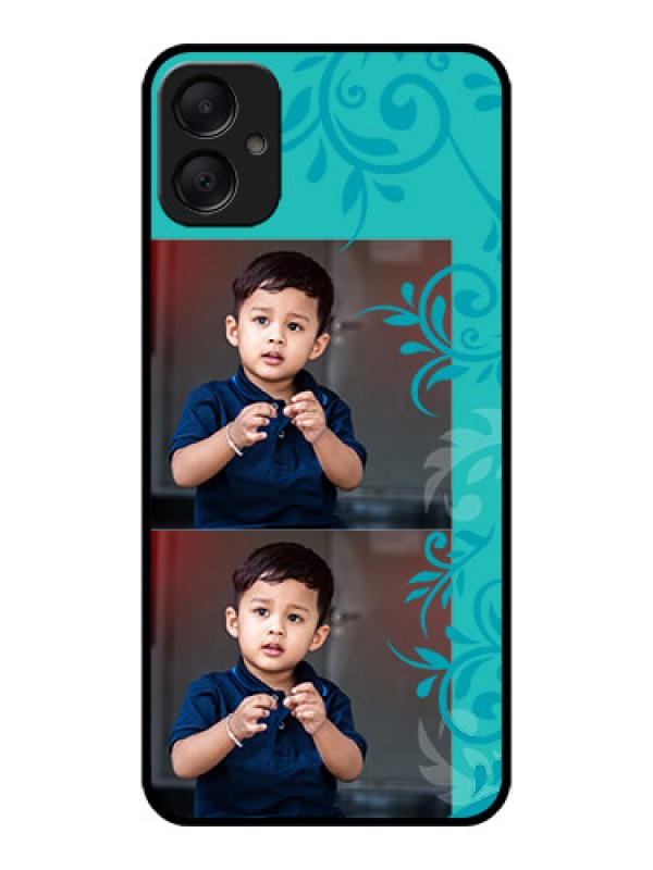 Custom Galaxy M05 Custom Metal Phone Case - With Photo And Green Floral Design
