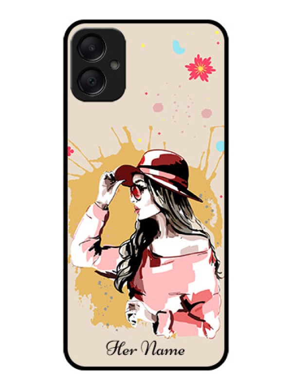 Custom Galaxy M05 Custom Metal Phone Case - Women With Pink Hat Design
