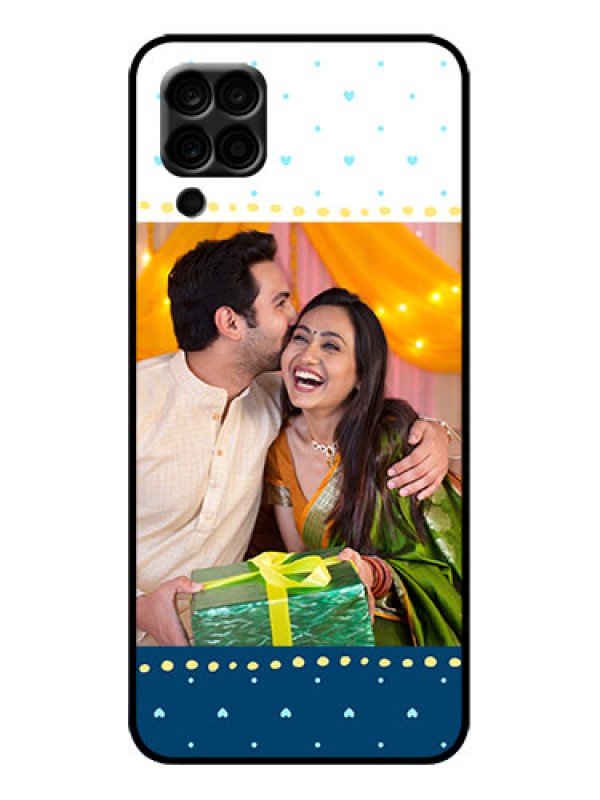 Custom Galaxy M12 Custom Metal Phone Case - White And Blue Abstract Design