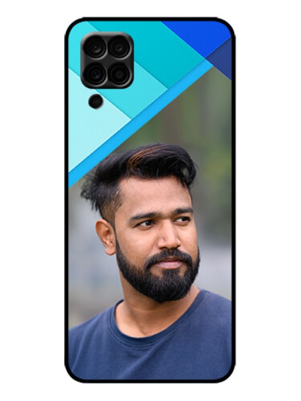 Custom Galaxy M12 Custom Metal Phone Case - Blue Pattern Design