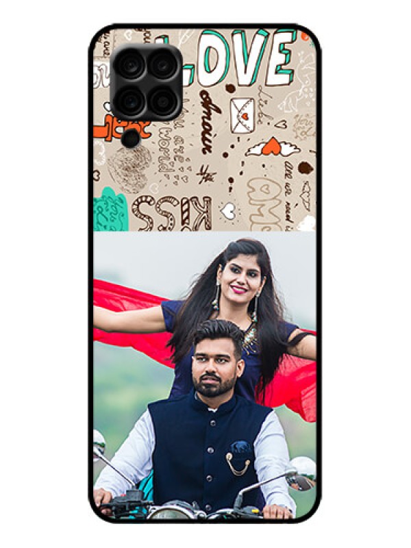 Custom Galaxy M12 Custom Metal Phone Case - Love Doodle Pattern