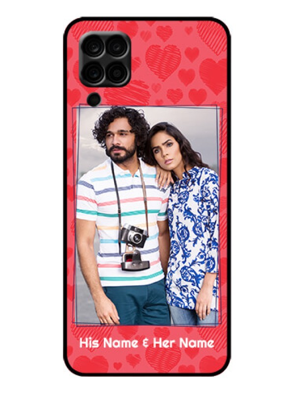 Custom Galaxy M12 Custom Metal Phone Case - With Red Heart Symbols Design