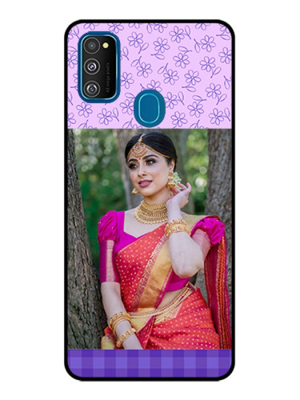 Custom Galaxy M21 2021 Custom Metal Phone Case - Purple Floral Design