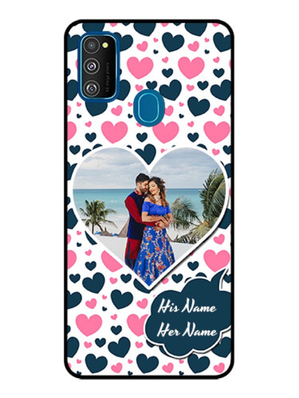 Custom Galaxy M21 2021 Custom Metal Phone Case - Pink and Blue Heart Design