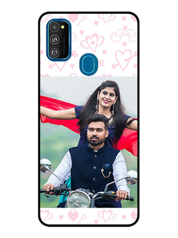 Custom Galaxy M21 2021 Custom Metal Phone Case - Pink Flying Heart Design