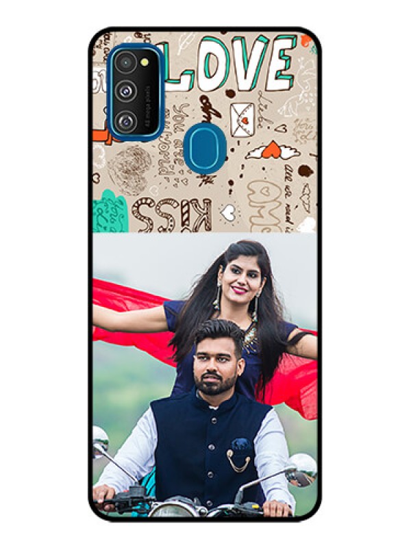 Custom Galaxy M21 2021 Custom Metal Phone Case - Love Doodle Pattern