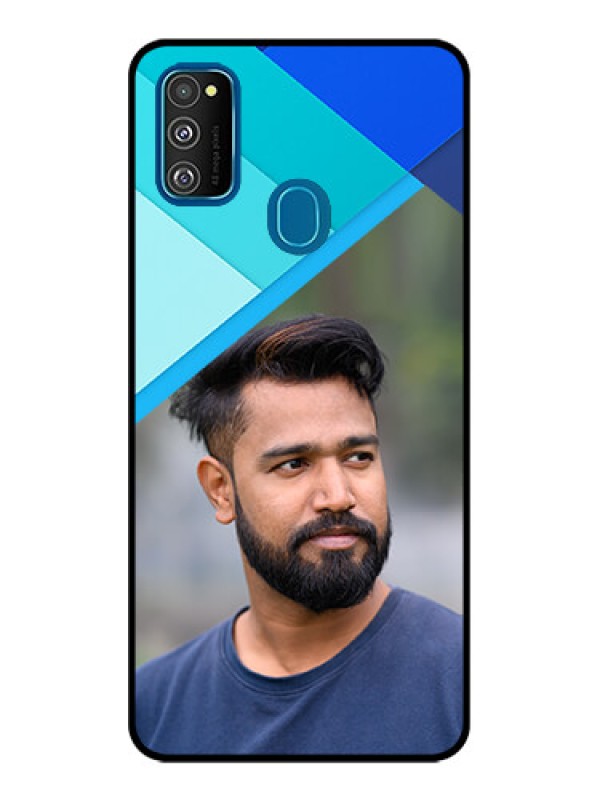 Custom Galaxy M21 Custom Metal Phone Case - Blue Pattern Design
