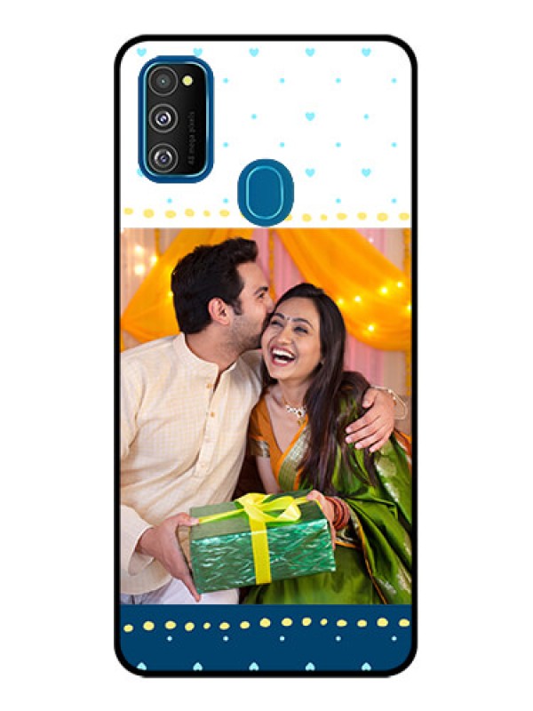 Custom Galaxy M30s Custom Metal Phone CaseWhite And Blue Abstract Design