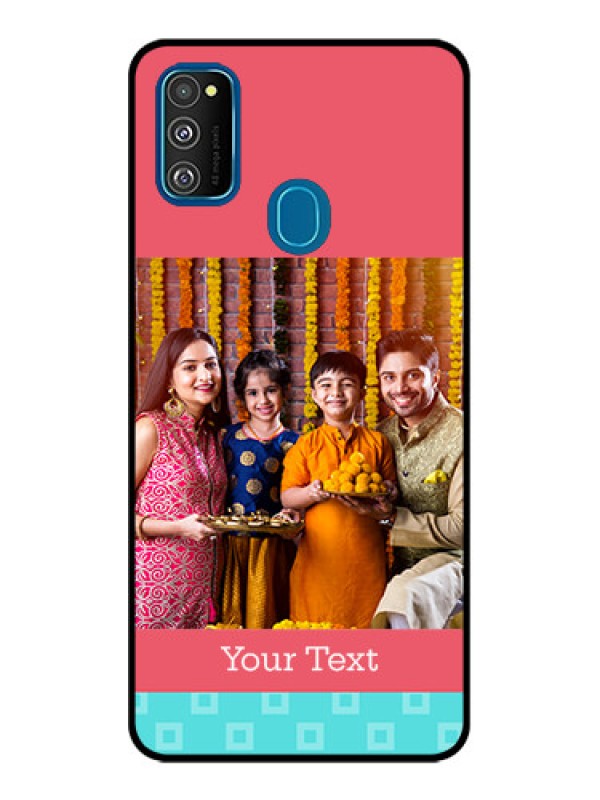 Custom Galaxy M30s Custom Metal Phone CasePeach and Blue Color Design
