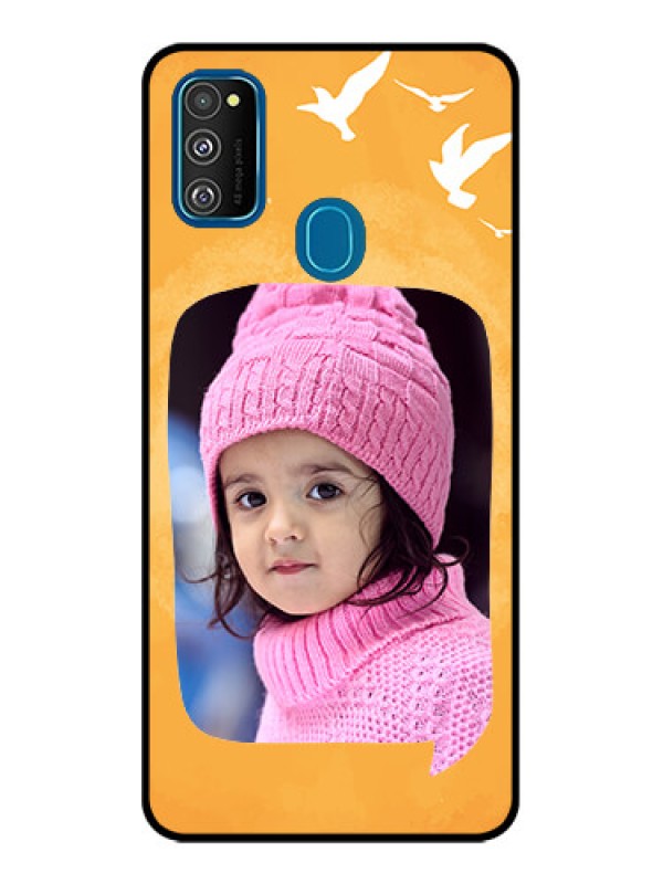 Custom Galaxy M30s Custom Metal Phone CaseWater Color Design With Bird Icons