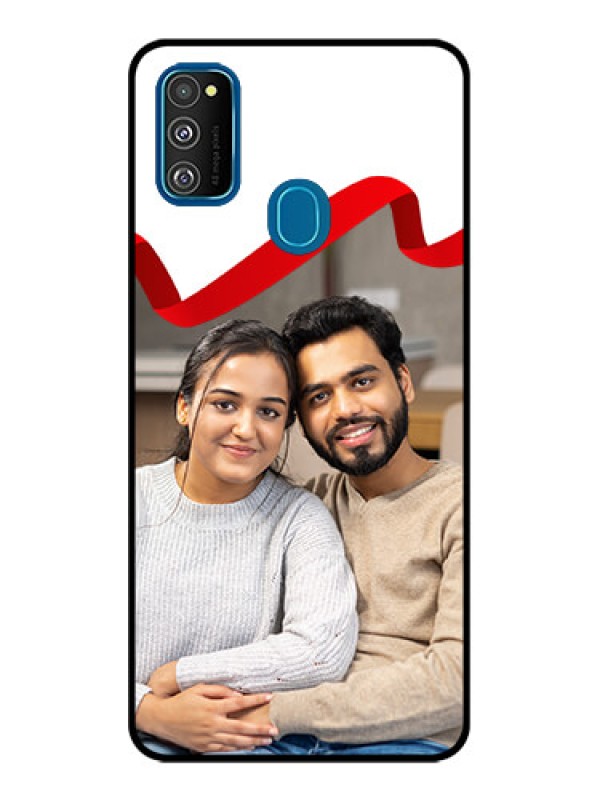 Custom Galaxy M30s Custom Metal Phone CaseRed Ribbon Frame Design