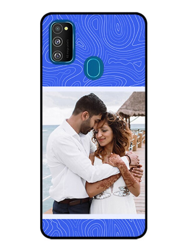 Custom Galaxy M30s Custom Metal Phone CaseCurved Line Art With Blue And White Design
