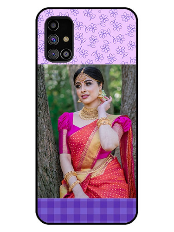 Custom Galaxy M31s Custom Metal Phone Case - Purple Floral Design