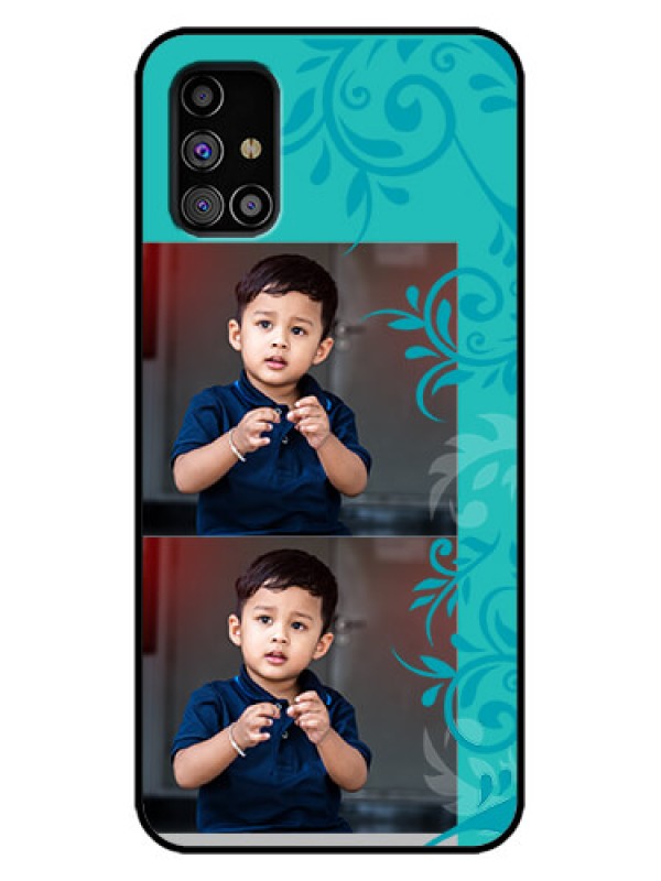 Custom Galaxy M31s Custom Metal Phone Case - With Photo And Green Floral Design