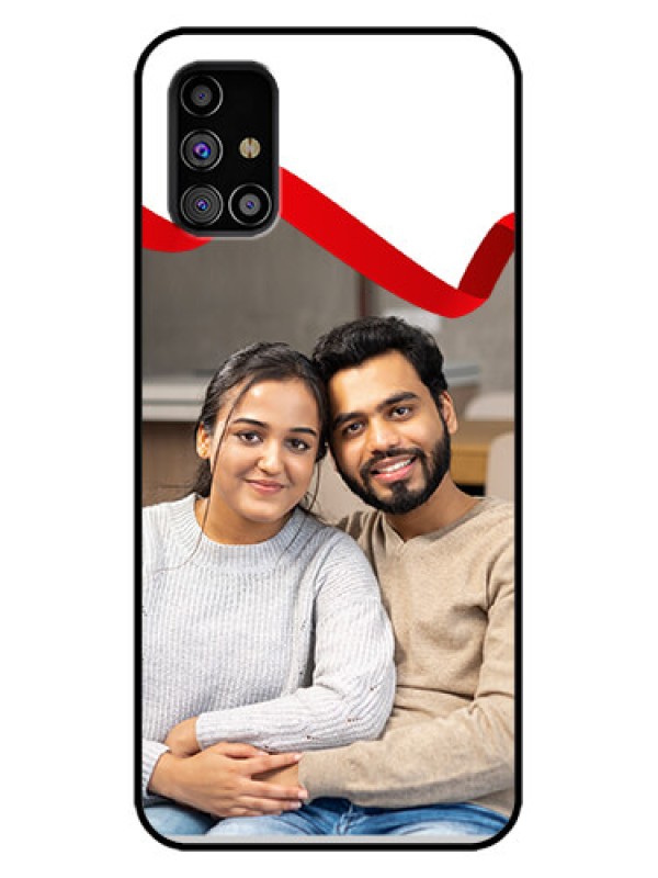 Custom Galaxy M31s Custom Metal Phone Case - Red Ribbon Frame Design